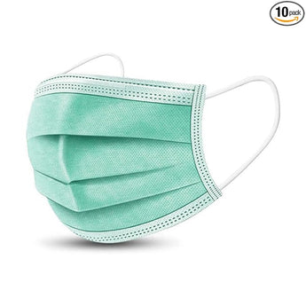 byPureNaturals Non Wooven Unisex 3 Ply Protective Disposable Face Mask with Nose Clip (Pack of 10, Green)