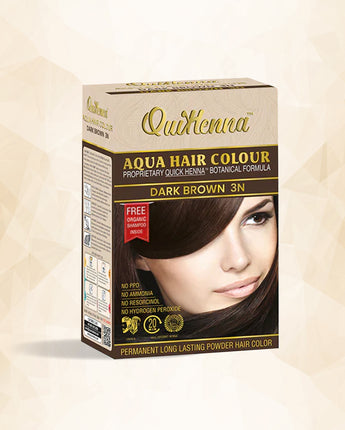 QuikHenna, AQUA Powder Hair Color 3N Dark Brown for Men & Women, 110GM | Permanent Long Lasting Hair Color | Free from PPD, Resorcinols, Peroxides, Ammonia & Harsh Chemicals