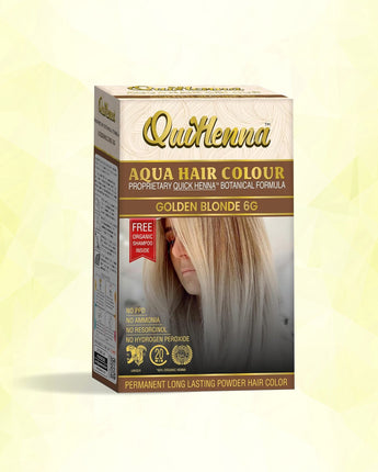 QuikHenna, AQUA Powder Hair Color 6G Golden Blonde for Men & Women, 110GM | Permanent Long Lasting Hair Color | Free from PPD, Resorcinols, Peroxides, Ammonia & Harsh Chemicals