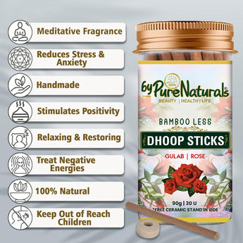 byPureNaturals Insence Sticks with Rose Fragrance, Bamboo Less Dhoop Sticks for Pooja | Gulab Dhoop Batti with Holder, Agarbatti (Pack of 1)