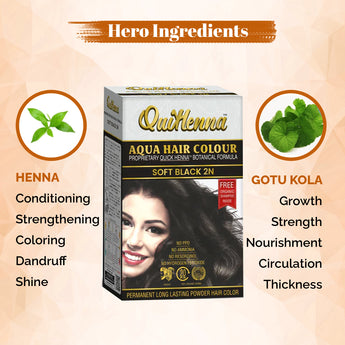 QuikHenna, AQUA Powder Hair Color 2N Soft Black for Men & Women, 110GM | Permanent Long Lasting Hair Color | Free from PPD, Resorcinols, Peroxides, Ammonia & Harsh Chemicals