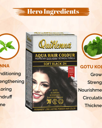 QuikHenna, AQUA Powder Hair Color 2N Soft Black for Men & Women, 110GM | Permanent Long Lasting Hair Color | Free from PPD, Resorcinols, Peroxides, Ammonia & Harsh Chemicals