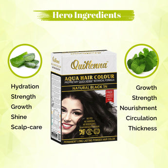 QuikHenna, AQUA Powder Hair Color 1N Natural Black for Men & Women, 110GM | Permanent Long Lasting Hair Color | Free from PPD, Resorcinols, Peroxides, Ammonia & Harsh Chemicals