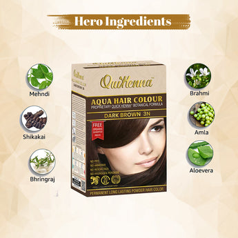 QuikHenna, AQUA Powder Hair Color 3N Dark Brown for Men & Women, 110GM | Permanent Long Lasting Hair Color | Free from PPD, Resorcinols, Peroxides, Ammonia & Harsh Chemicals