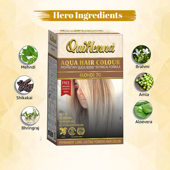 QuikHenna, AQUA Powder Hair Color 7G Blonde for Men & Women, 110GM | Permanent Long Lasting Hair Color | Free from PPD, Resorcinols, Peroxides, Ammonia & Harsh Chemicals