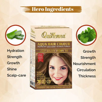 QuikHenna, AQUA Powder Hair Color 5G Natural Light Brown for Men & Women, 110GM | Permanent Long Lasting Hair Color | Free from PPD, Resorcinols, Peroxides, Ammonia & Harsh Chemicals