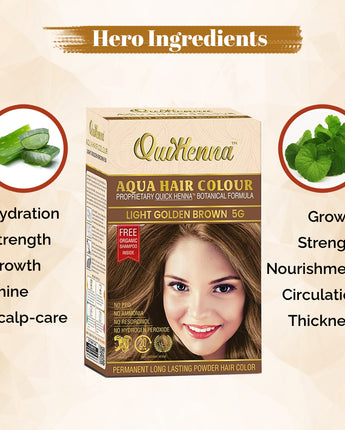 QuikHenna, AQUA Powder Hair Color 5G Natural Light Brown for Men & Women, 110GM | Permanent Long Lasting Hair Color | Free from PPD, Resorcinols, Peroxides, Ammonia & Harsh Chemicals